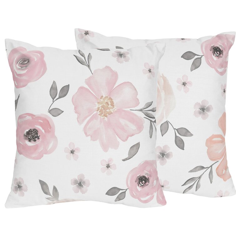 Sweet Jojo Designs Pink Floral Rose Decorative Accent Throw Pillows - Set of 2 - Solid Light Blush Flower Luxurious Elegant