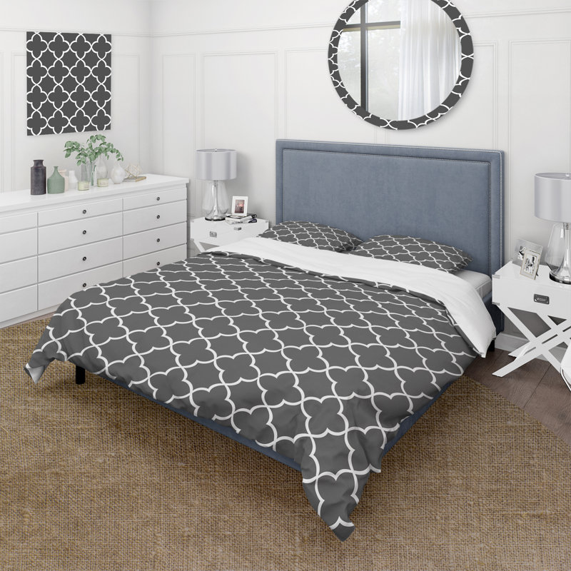 Ensemble de housse de couette traditionnelle quadrilobe gris II, Housse de couette très grand et 2 très grandes t