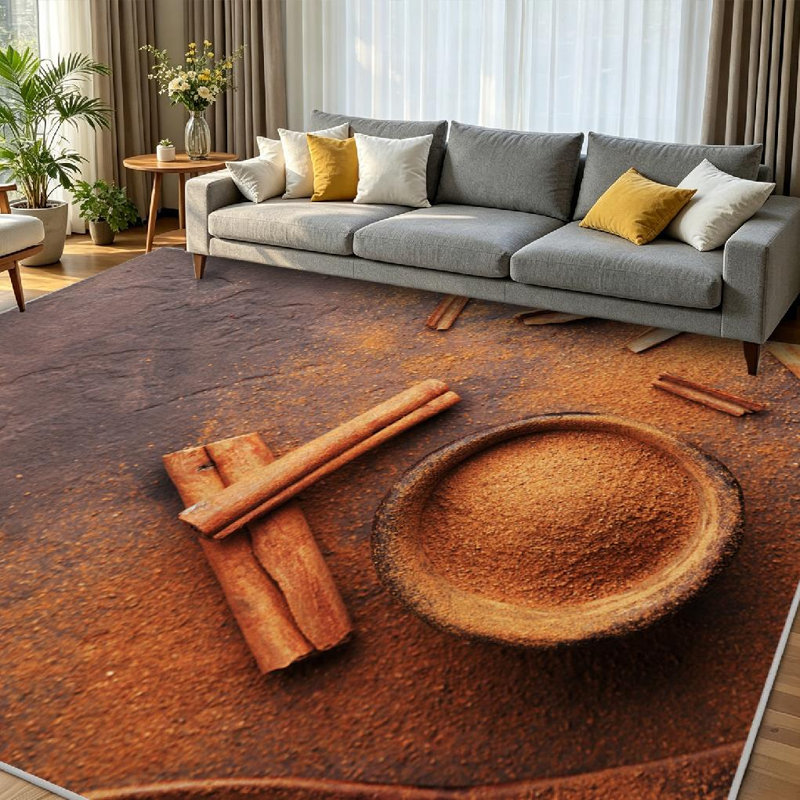 Tapis d'intérieur transparent lavable à la machine en tas de bâtons de cannelle et poudre, Rectangle 79 po x 118 po