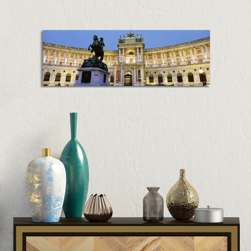 Illuminated Facade, Austrian National Library (Osterreichische Nationalbibliothek), Hofburg, Vienna, Austria - Wrapped Canvas Panoramic Print