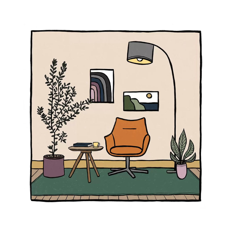 Living Room With Orange Armchair by Alisa Galitsyna - Wrapped Canvas Print, 30.48 cm H x 30.48 cm W