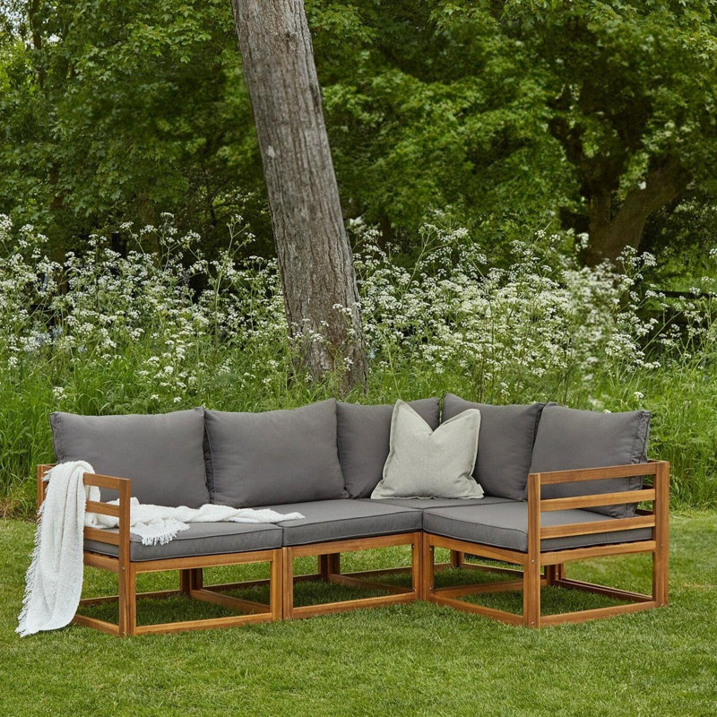Rimasha 4 Seater Wooden Garden Corner Sofa Set - Grey, Grey