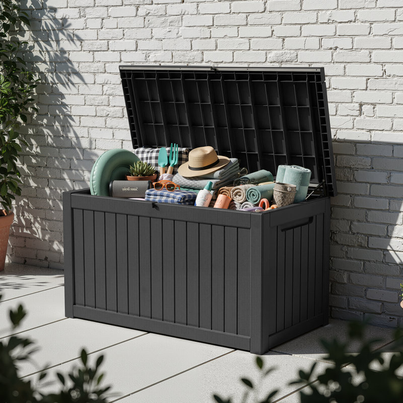 57.92"w 230 Gallon Water Resistant Resin Lockable Deck Box(Black), 230, Black