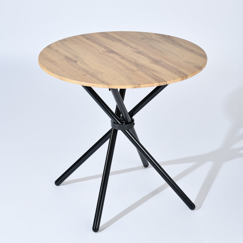 Menca 29.5'' Round Dining Table, Wood Top Breakfast Table With Black Metal Legs, Oak
