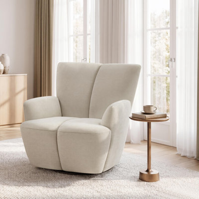 Modern Upholstered 360° Swivel Barrel Accent Armchair