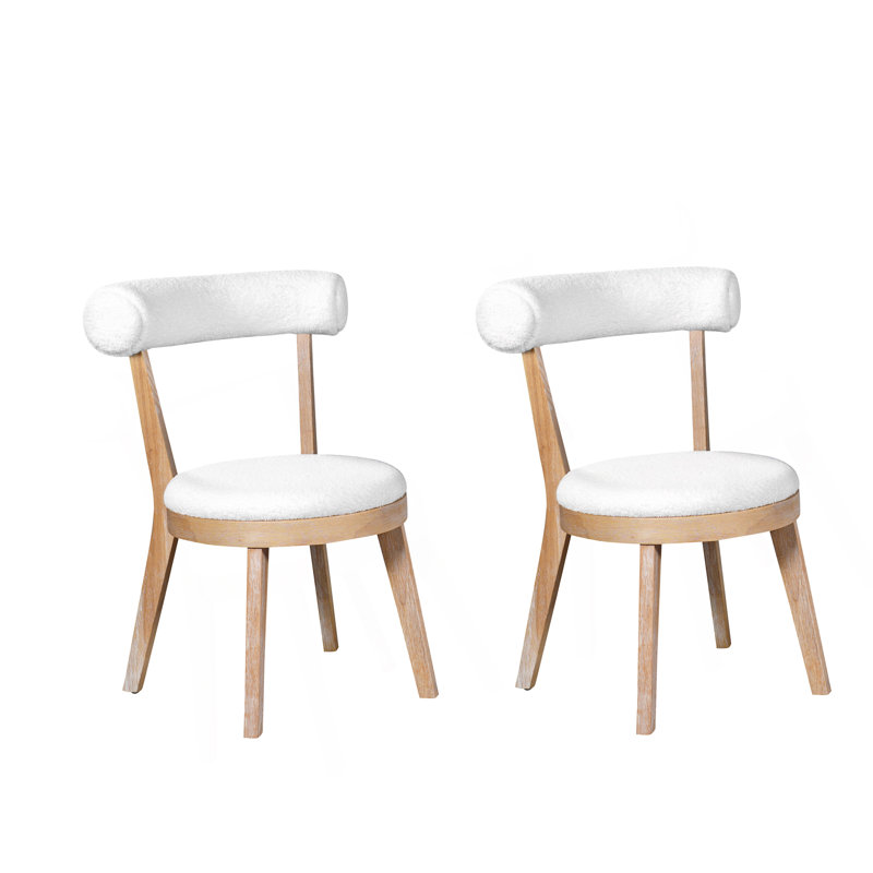 Ensemble de 2 chaises de salle à manger rembourrées modernes, bois d'hévéa, naturel et beige