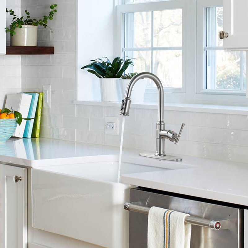 Single Handle Pull Down Sprayer Kitchen Faucet With 3-Spray Modes In Spot Free Stainless Steel, Brushed Nickel