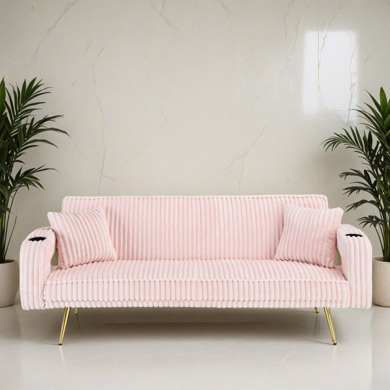 Canapé-lit inclinable convertible large de 74,02 po, Rose