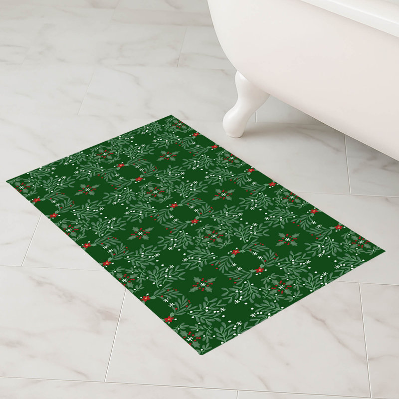 Winter Mistletoe Holiday Bath Mat, Evergreen, Single- 24" L x 17" W