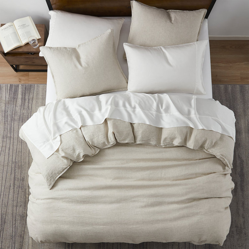 Ensemble de housse de couette 100% lin 100% lin moderne français rustique, Housse de couette pour très grand lit et 2 très
