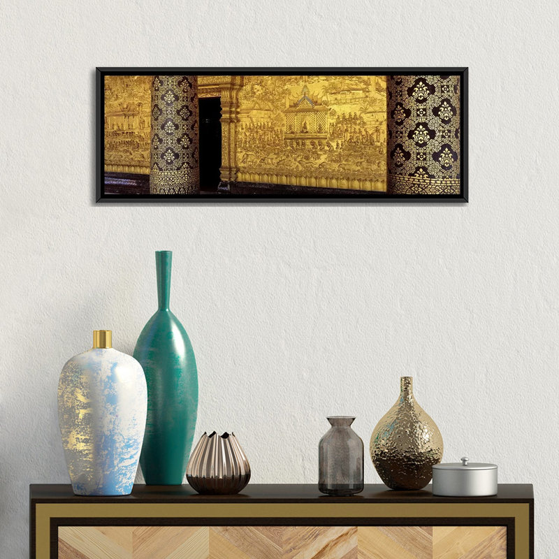 «Panoramic Wat Mai Luang Prabang Laos», reproduction de photo sur toile tendue, H 16 po x l 48 po x P 1,5 po, Cadre noir