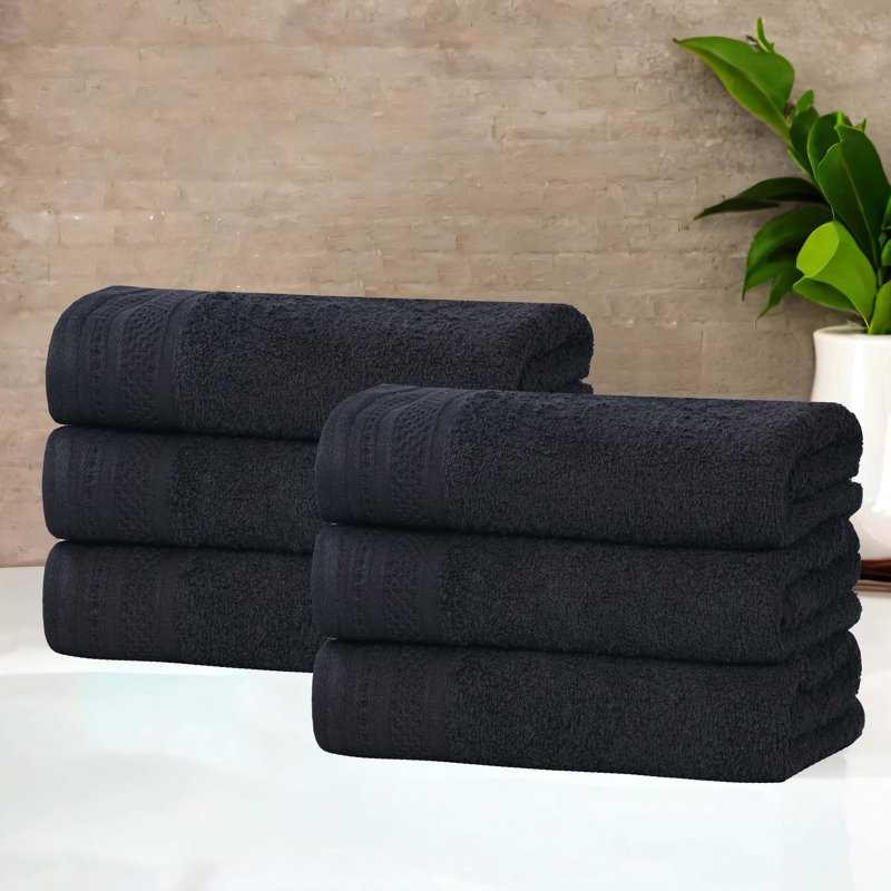 Essuie-mains mi-longs en coton gaufré texturé Honeycomb, Noir, noir, noir, noir