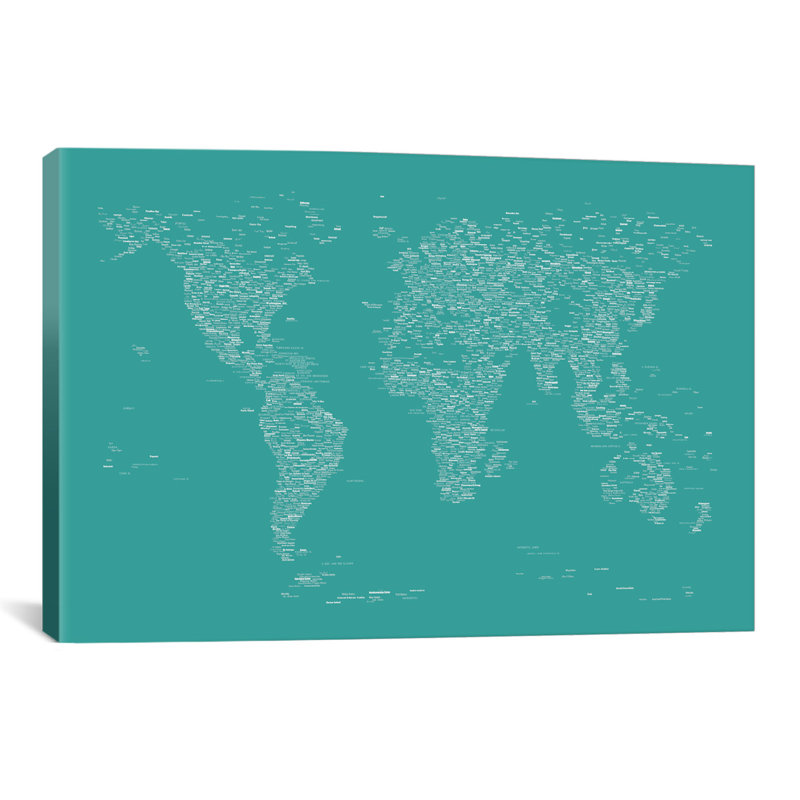 «Font World Map» par Michael Tompsett, impression sur toile tendue en vert, H 12 po x l 18 po x P 1,5 po, Toile tendue