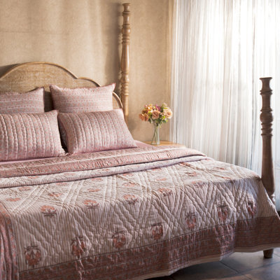 Courtepointe en coton réversible de couleur rose kunj, simple / simple TG 60 po x 90 po - Couvre-lit floral léger pour chambre à coucher