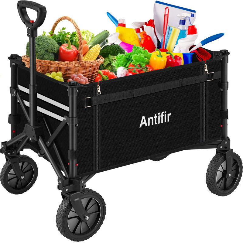 Chariot de chariot pliable avec roues tout-terrain, Noir
