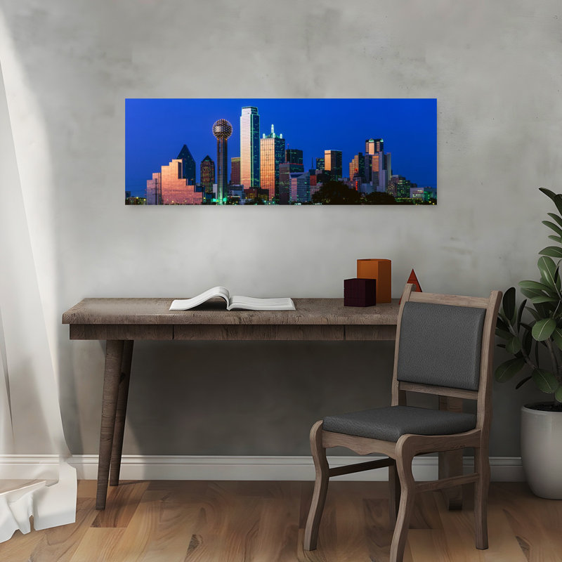 Night Cityscape Dallas Texas USA by J Sohm/VOA LLC - Wrapped Canvas Panoramic Print, 30.48 cm H x 91.44 cm W