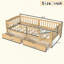 Lit plateforme avec garde-corps pleine longueur, lit plateforme pour enfants avec tiroirs de rangement, tête de lit enfantine et mignonne-320053807-320053800