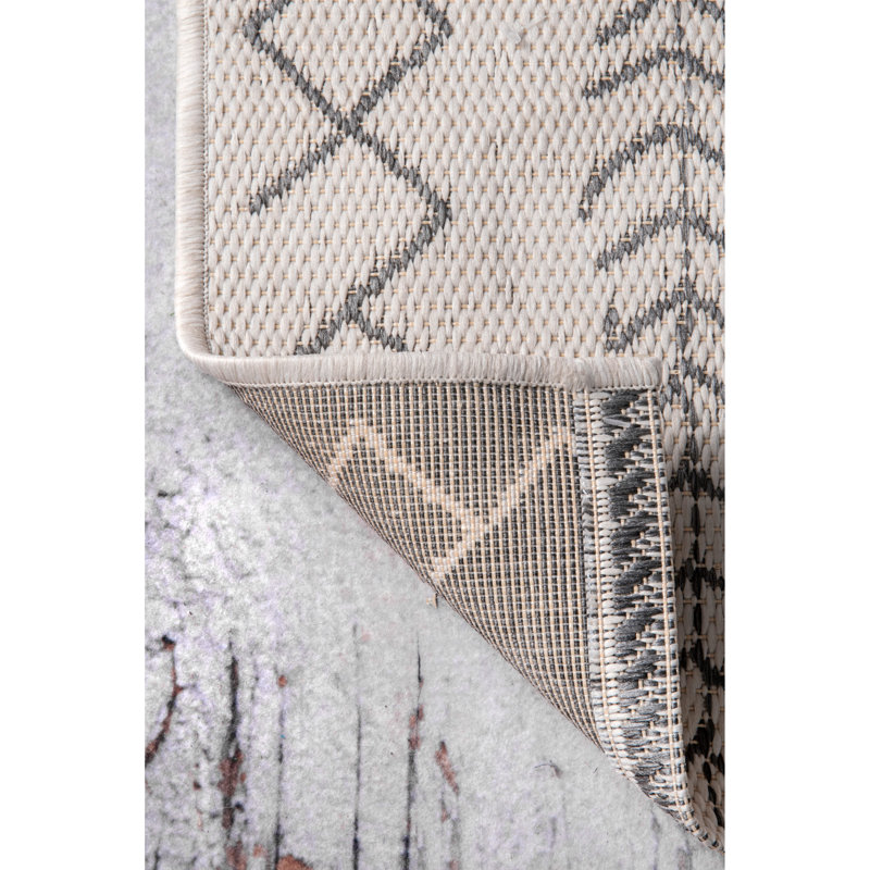 Ezri Diamond Indoor/Outdoor Area Rug for Living Room Patio Deck Front Porch Kitchen, Ivory/Dark Grey, Rectangle 6'3" x 9'2"