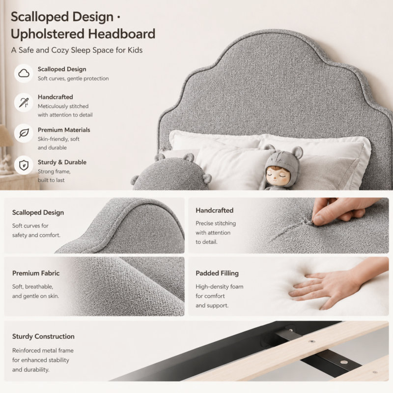 Upholstered Bed, Grey