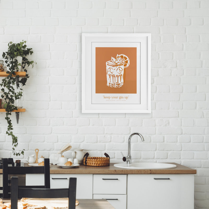 Keep Your Gin Up Framed Print Under Glass, design by Lettered and Lined, 21" H x 17" W, Coastal White Frame