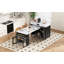 Table de salle à manger extensible avec plateau pliable extra-long, îlot de cuisine roulant avec tiroirs, prise de courant et verrou de frein, armoire de rangement pour la cuisine et la salle à manger (noir et blanc marbré)-726539713-726539743