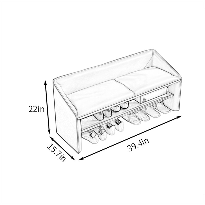 39.4in Multi-functional Shoe Storage Bench, Grey