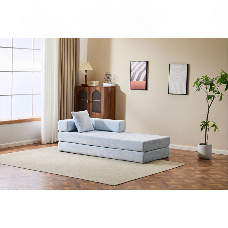 Convertible Floor Sofa Bed, Compression Futon Couch with Armrests, Pillow Back & Chenille Fabric for Living Room Bedroom