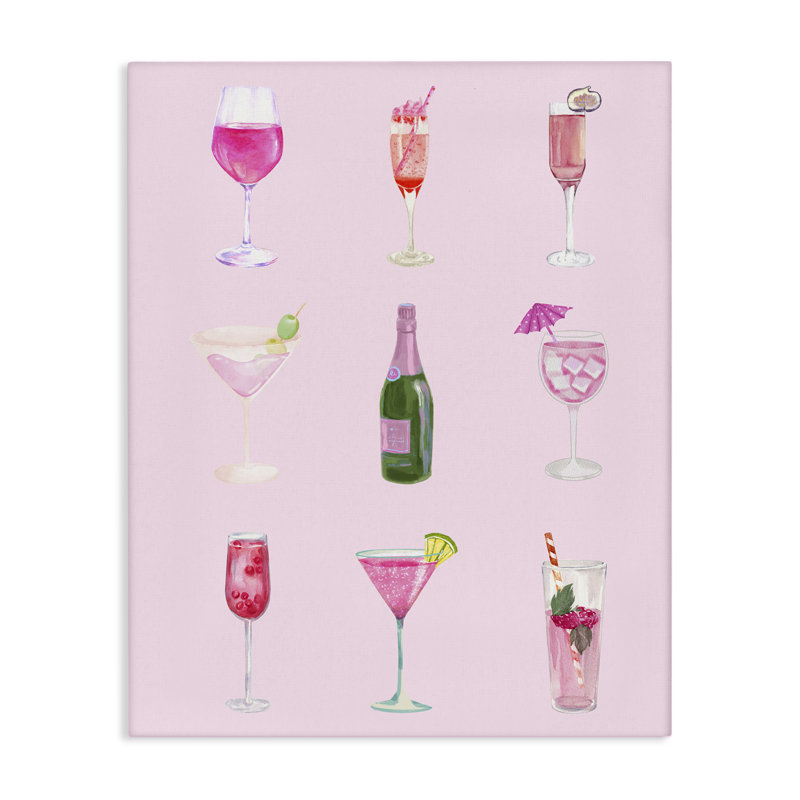  Art mural varié, "Diverses boissons roses" par House of Lulu, H 30 po x l 24 po