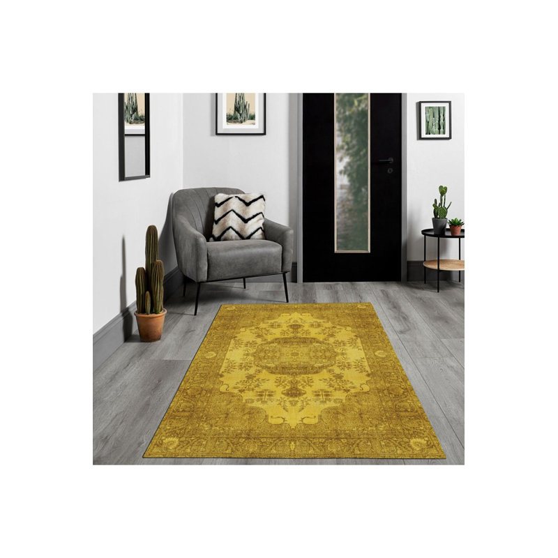 Tapis jaune lavable à la machine Saffron, Tapis de couloir 3 pi 3 po x 6 pi 7 po inclus