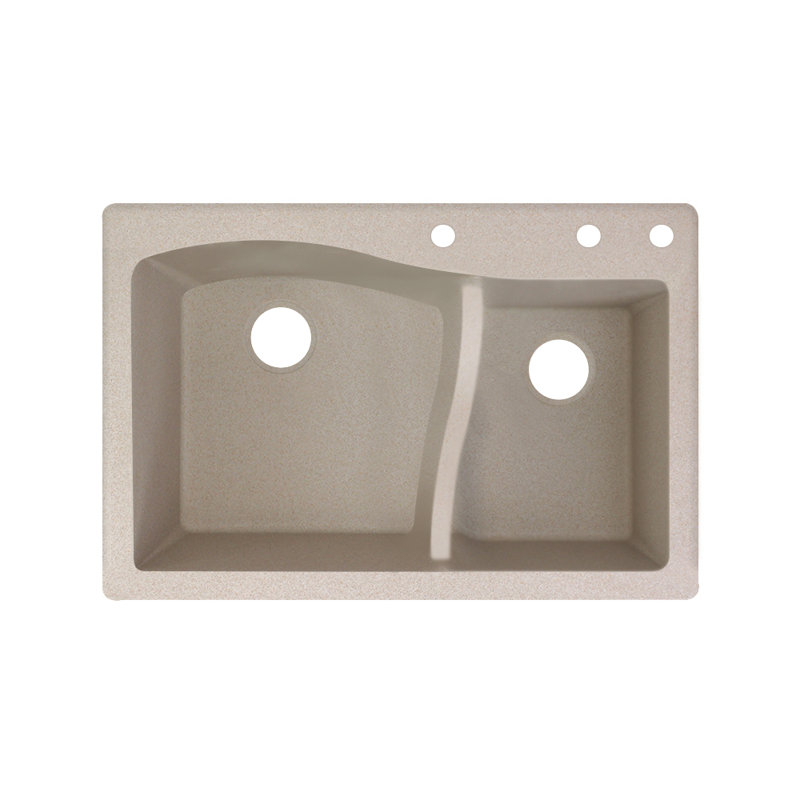 Aversa 33'' L Double Bowl Granite Kitchen Sink, Cafe Latte, 3-BDE Hole