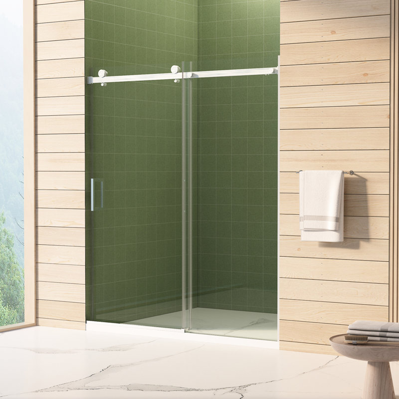Cabine de douche coulissante de 56 à 60 po x H 70 po avec verre trempé de 5/16 po d'épaisseur de 8 mm, couche facile à nettoyer et tampon pour un mouvement en douceur d'une largeur de 60 po et d'une hauteur de 70 po, avec une finition de 8 mm et une finition en nickel brossé