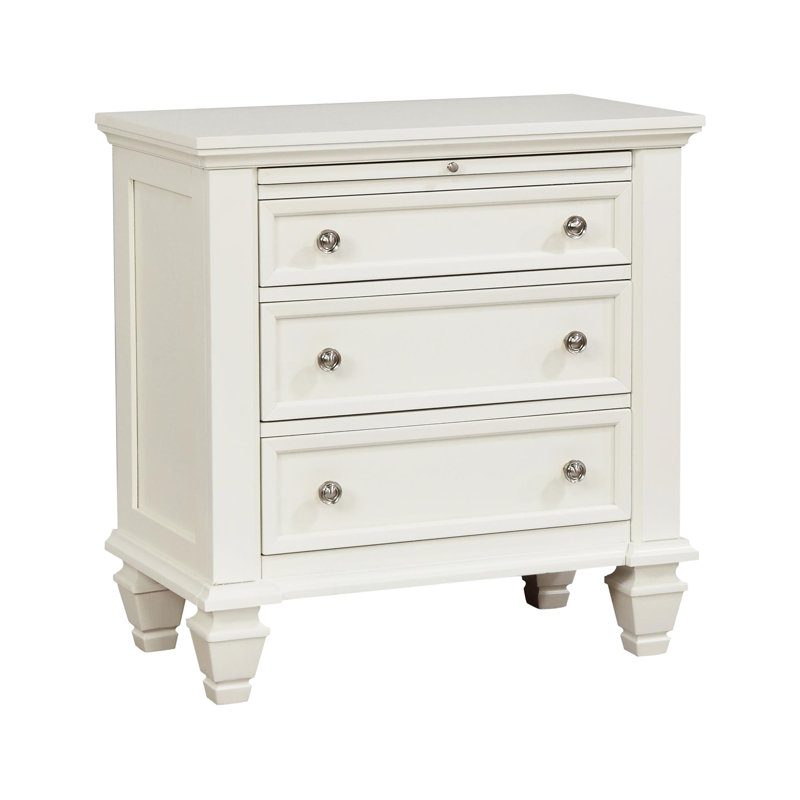 Table de chevet blanc crème avec 3 tiroirs généreux et plateau coulissant pratique 3 po