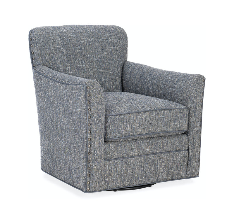 Luna Leather Swivel Armchair, Aline Light Gray Stonewash Genuine Leather, French Natural, Swivel - Standard