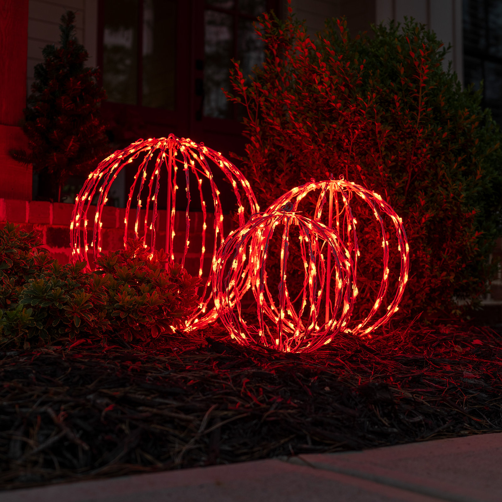 Fold-Flat LED Metal Sphere Light, Red, 12" H x 12" W x 12" D