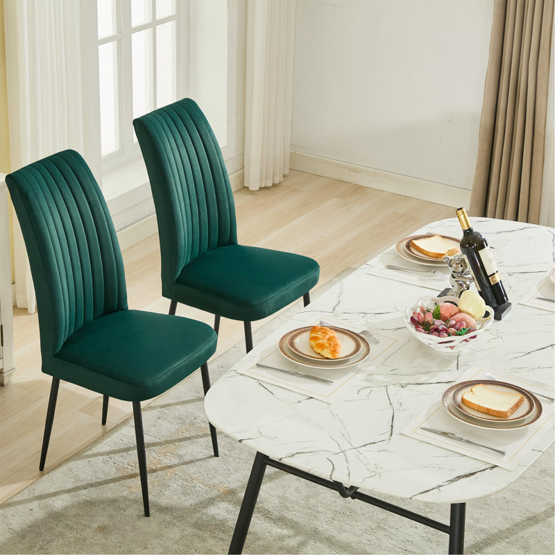 Ensemble de 2 chaises de salle à manger réglables en velours, Vert