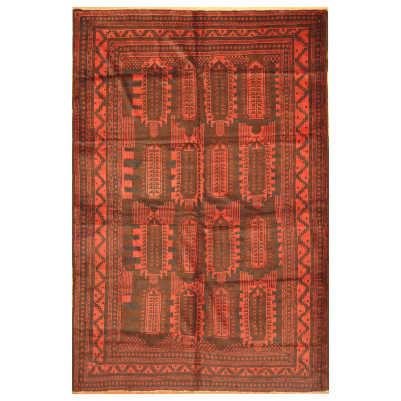 Tapis en laine rouge 6 pi 4 x 9 pi 4 po one-of-kind à la main noué la Prentice