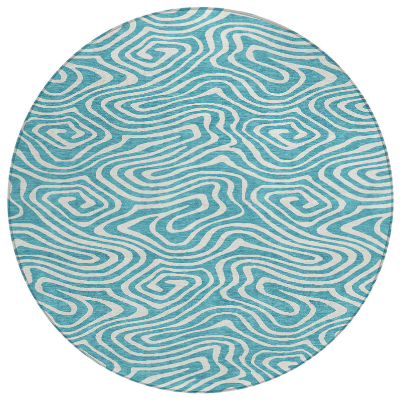 Evalora Teal Washable Indoor-Outdoor Rug - , 3' x 5'