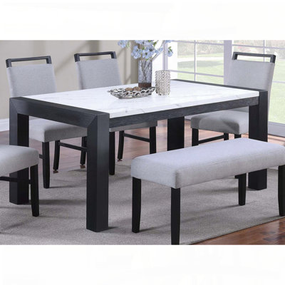 Table de salle à manger 66 po élégante en faux marbre blanc avec pieds gris anthracite