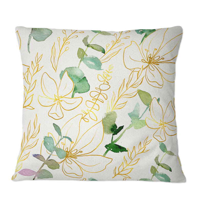 Branches d'eucalyptus jaunes et verts - Coussin décoratif à motif, 16 po x 16 po