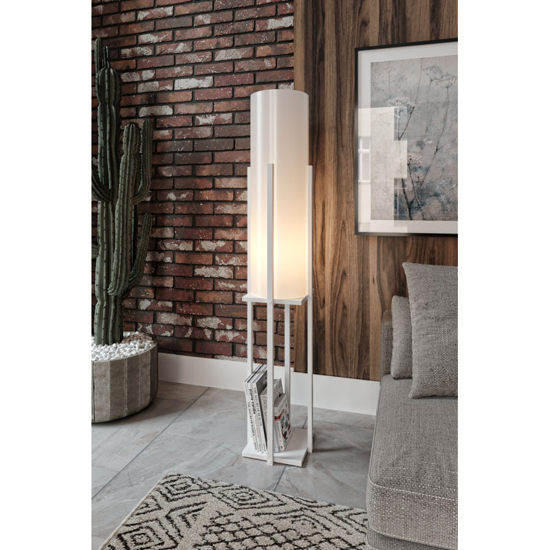 Lampe sur pied de style scandinave, couleur blanche, hauteur 63,0 pouces | Structure en panneau de particules durable et panneau de fibres à densité moyenne, capuchon en tissu de 8,3 po x 8,3 po | Interrupteur marche / arrêt sur câble, prise E27 de 40 W maximum, certifié CE | Éclairage élégant pour les maisons modernes et champêtres