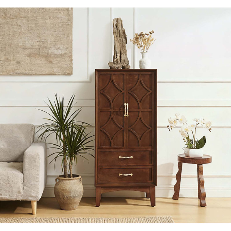 Armoire de rangement haute avec portes et tiroirs, Noyer