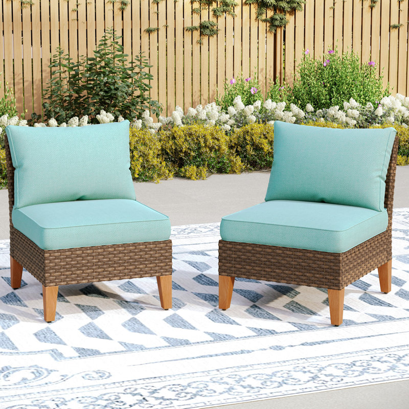 Premium All-Weather Wicker Outdoor Armless Lounge Chair, Blue