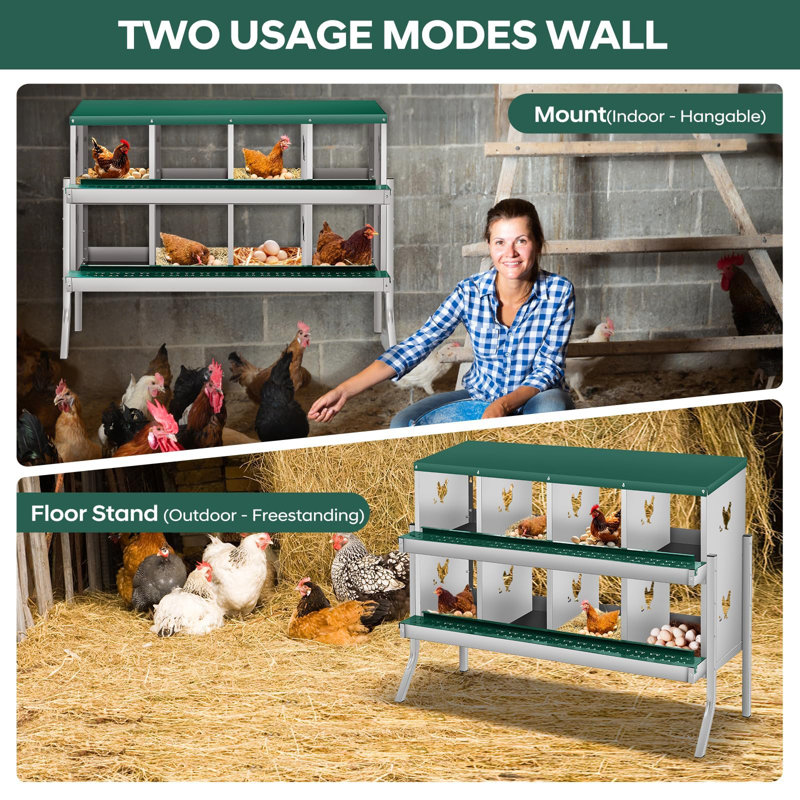 Boîte de nidification de poulet à 8 compartiments avec pieds, nid de volaille autoportant à 2 couches pour poulets, poules, canards, boîtes de repos avec perchoir