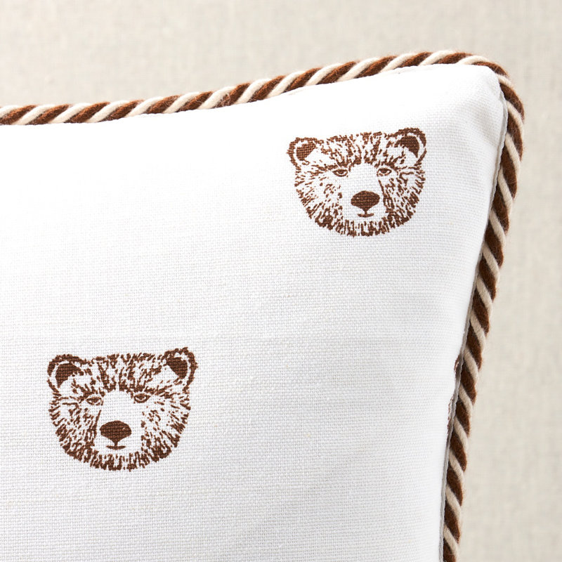 Schumacher x Marie-Chantal Bear Print Pillow, Ivory, 16" H x 16" W