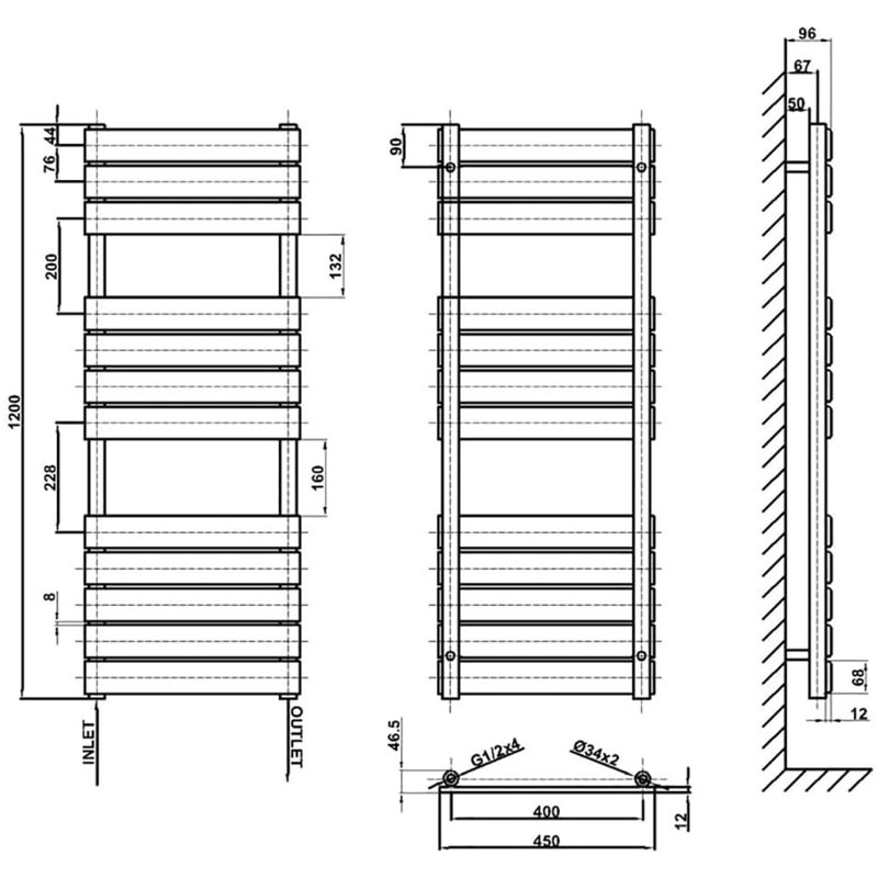 Noella Vertical Designer Radiator, 120cm H x 45cm W