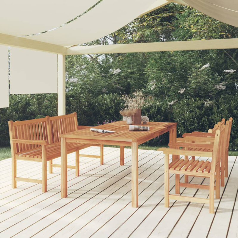 Waukegan Teak Patio Dining Set with Rectangular Table, 200cm L x 100cm W x 77cm H