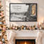 «Snowy Cabin Window with Chickadee and Distant Christmas», art mural sur toile-505947325