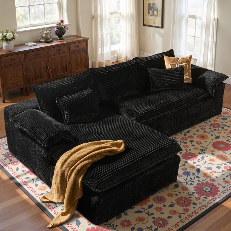 Boneless 112.6'' Oversized Corduroy Sectional Sofa With Chaise, 2-piece Cloud Couch For Cozy Winter Living, Plush Double-layer Cushions, No Assembly Needed