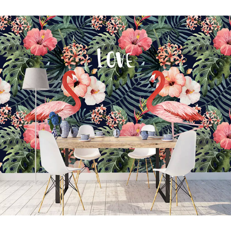 Papier peint amovible flamant rose, L 48,96 po x l 75 po
