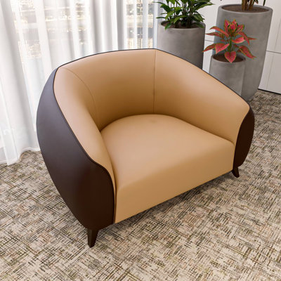 Gertrudt Upholstered Leather Accent Chair Single-Seater Sofa with Steel Legs